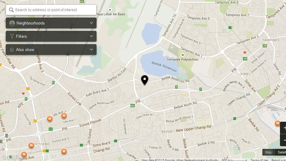 mapa Bedok Singapuru
