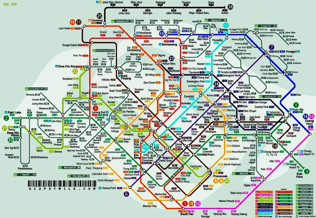 Singapur mrt a lrt mapa