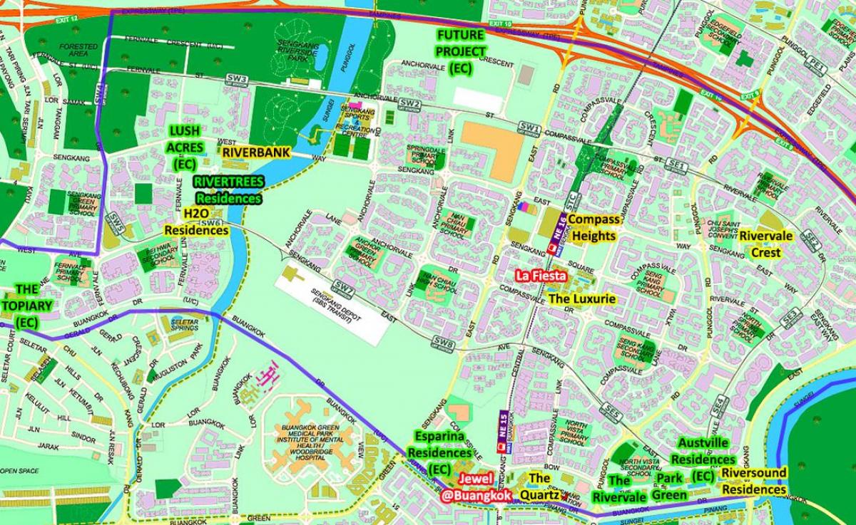 mapa Sengkang Singapuru